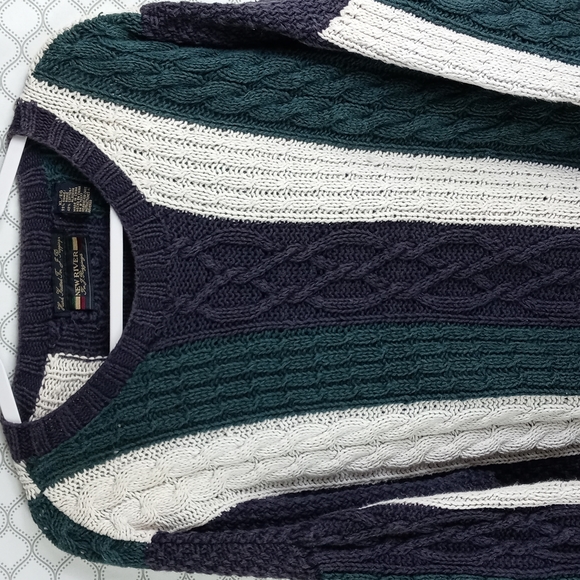 Vintage New Rive Men's XL cable knit pullover casual vertical stripped sweater - Picture 1 of 6